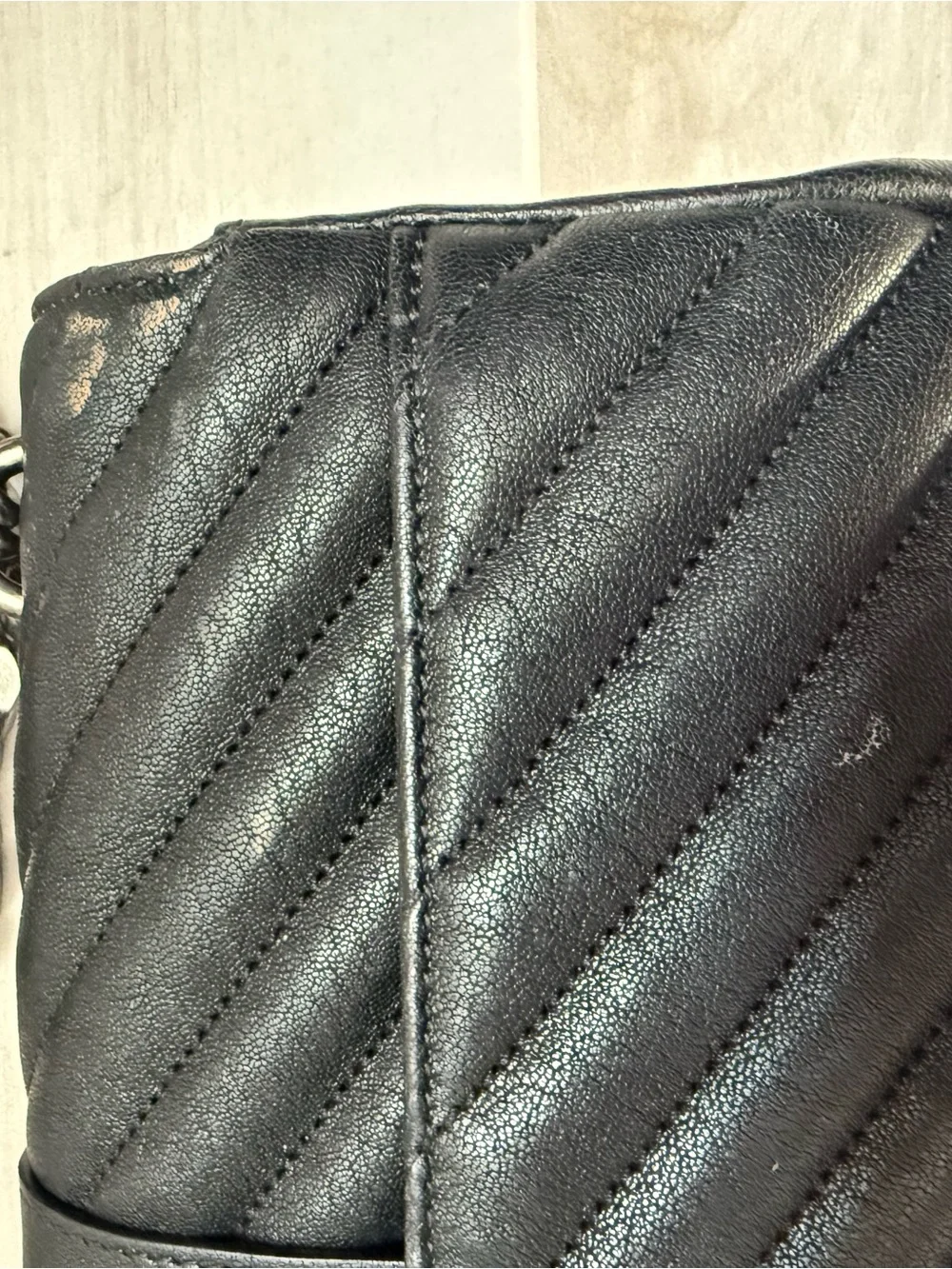 Saint Laurent Black Quilted Chain Crossbody with Silver YSL Logo
